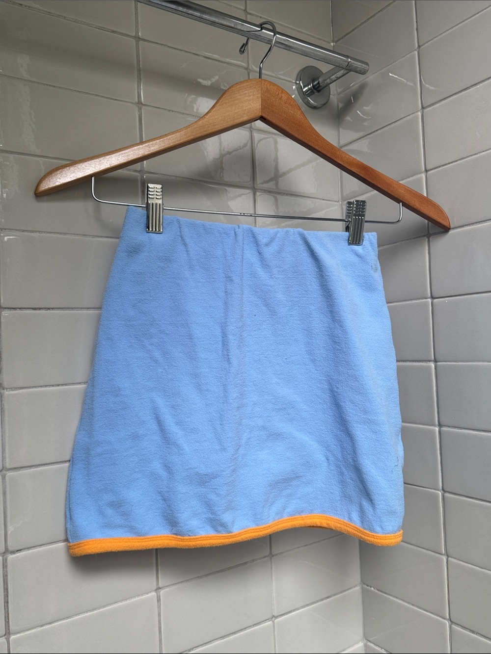 Frankie's Bikinis Light Blue Swim Mini Skirt with Orange Hem Size XS